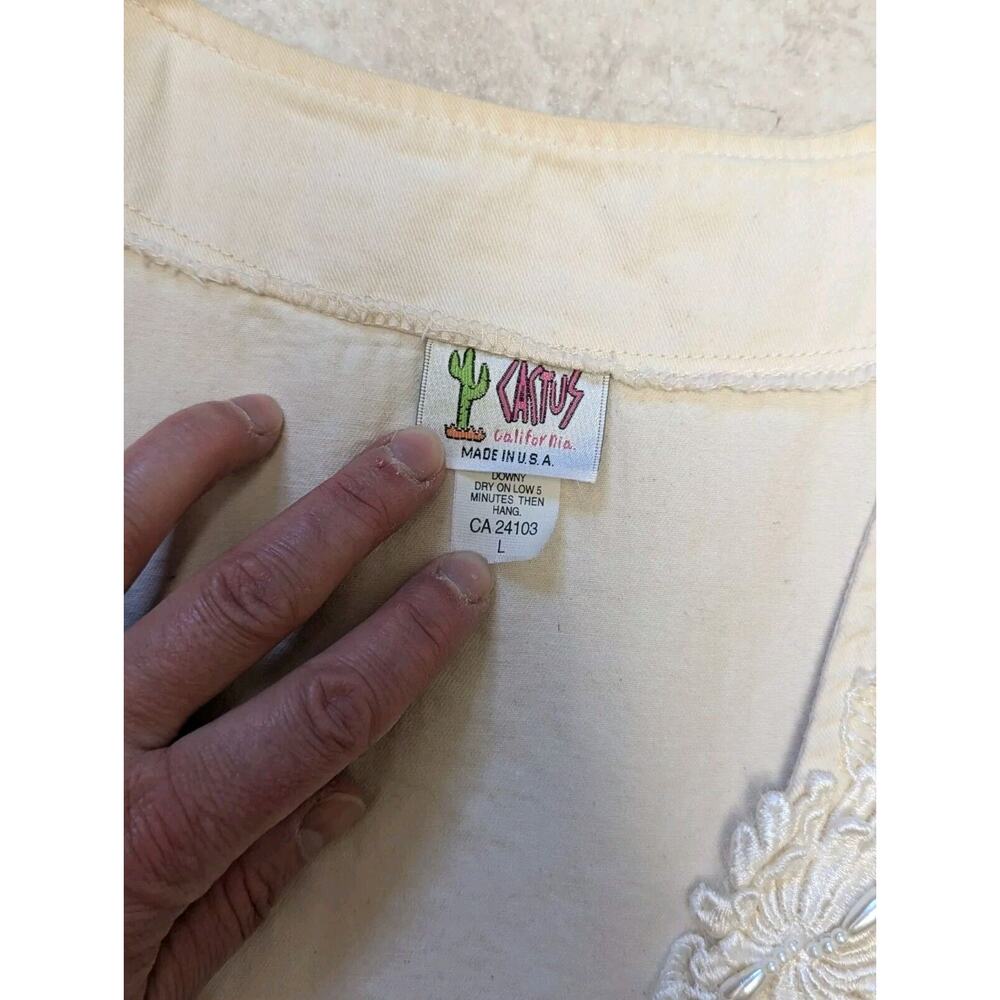 Vintage Cactus Ivory Shirt Vest Set Womens L Pearls Beads Embroidered Sequins - Picture 13 of 15
